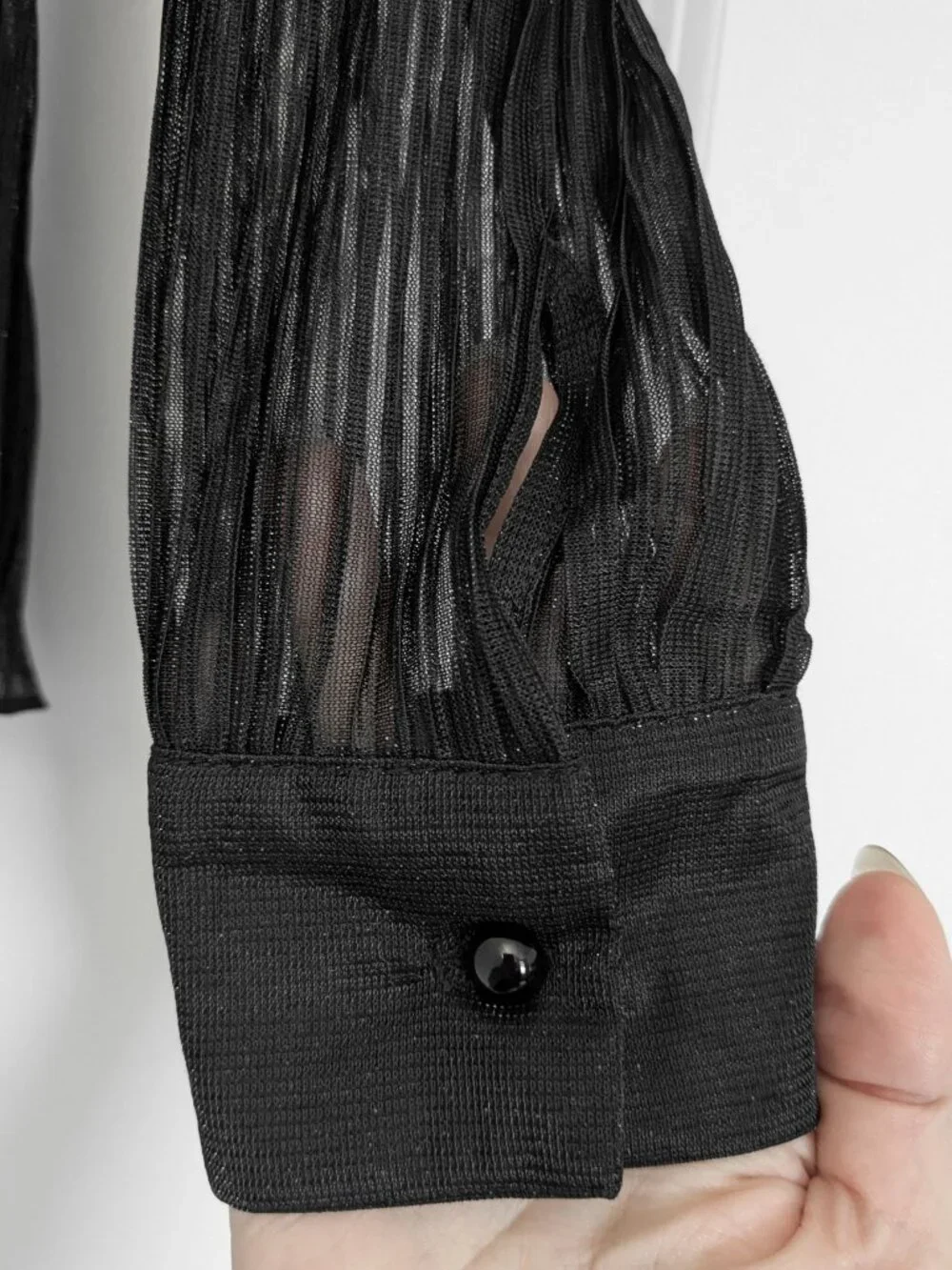 Sheer Black and Metallic Silver Pinstriped Blouse - Corporate Goth, Minimalist - Picture 3 of 8